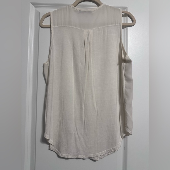 LOFT Cream Sleeveless Mixed Media Blouse - Picture 2 of 5